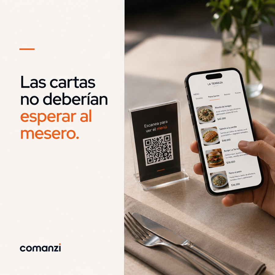 Menu QR de restaurante abierto en un celular
